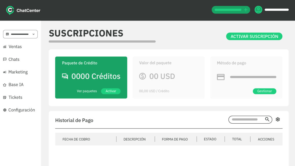 ¿Cómo configurar el método de pago en Chat Center?