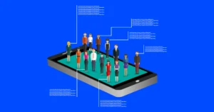 Illustration of consumers on a mobile phone, representing how response time impacts customer conversion